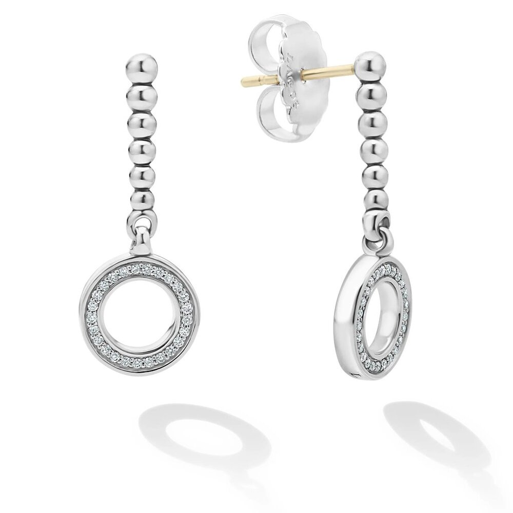 Auth NWT LAGOS Caviar Spark Drop Circle Diamond Earrings